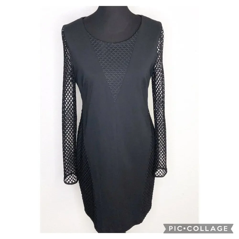 Betsey Johnson black long mesh sleeve sheath dress size 12